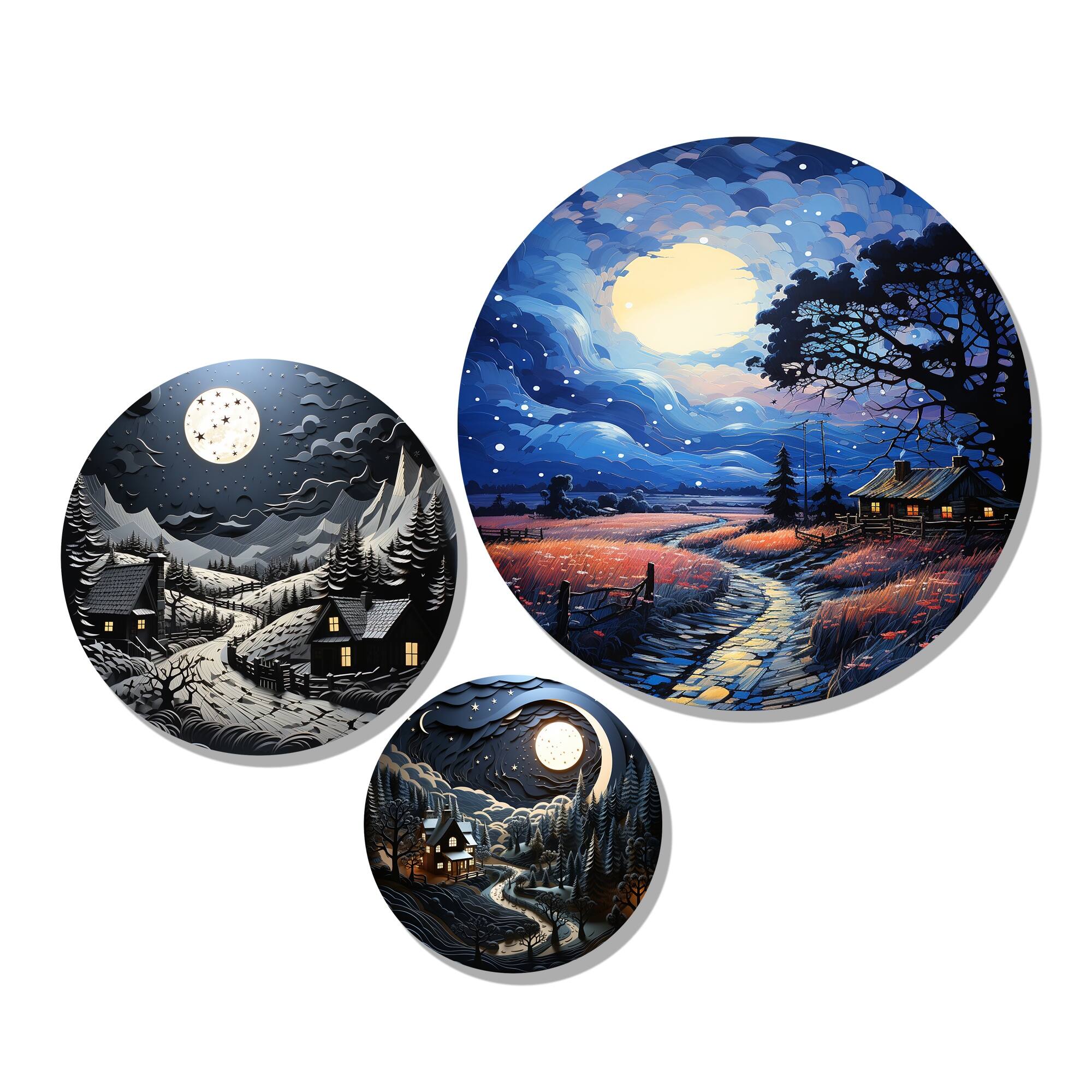 Designart "Landscape Barn By Moonlight III" Countryside Metal Wall Art